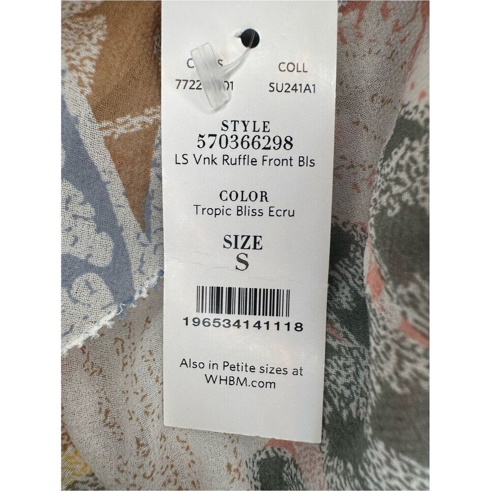 White House BlackMarket Floral Long SLV‎ Raffle Front Blouse SZ S V Neck Multi - Picture 10 of 14